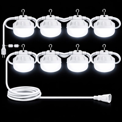 8 Globe LED Light Set, Straight/White Cable